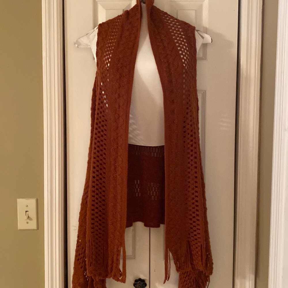 🙌Burnt orange loose weave long sweater vest